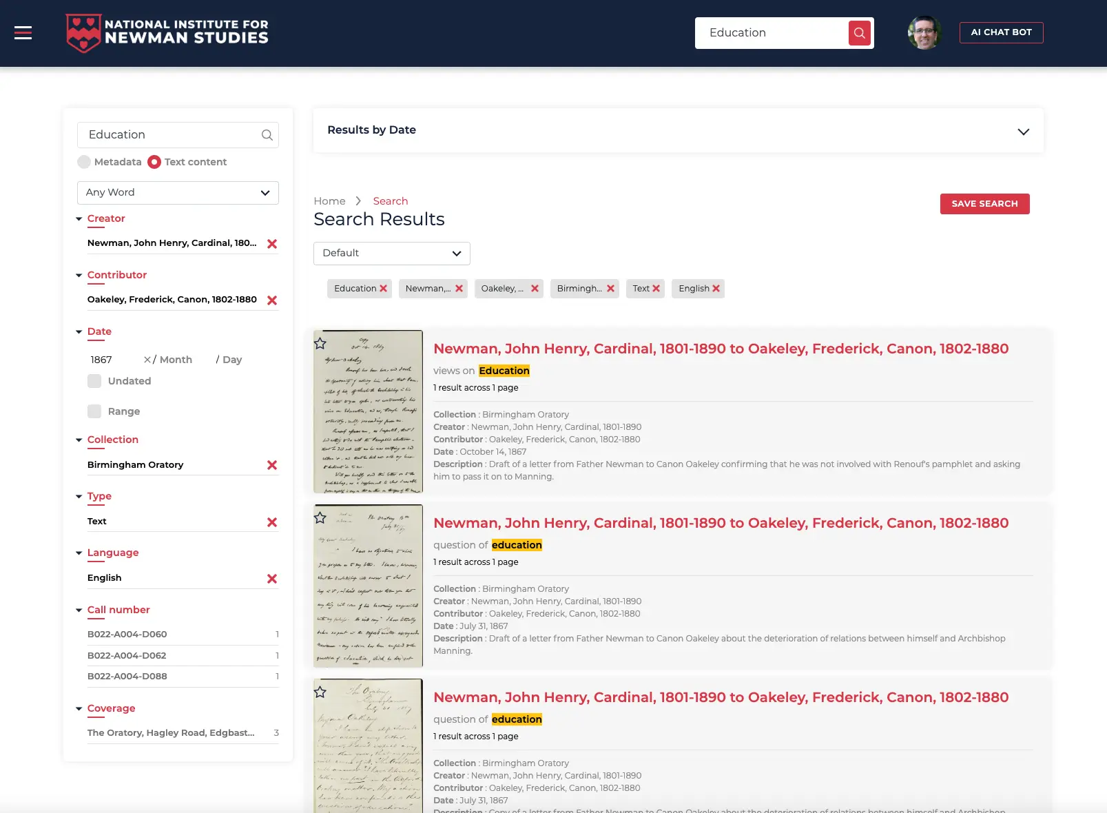 Search results with faceted filters